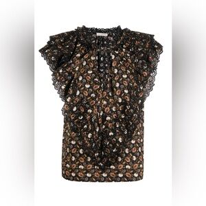 Ulla Johnson Black and Orange Ruffled Bib Collar Blouse